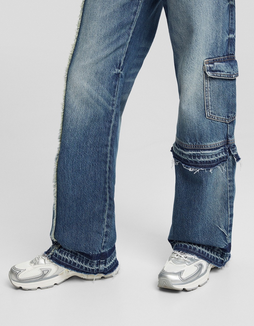 calças jeans com patch de denim dos anos 90