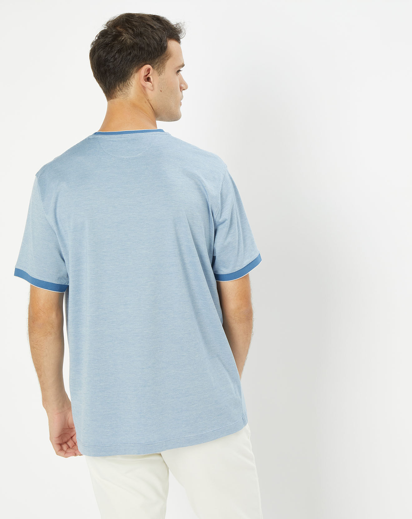 Hackett London T-Shirt fil à fil micro rayure bleu