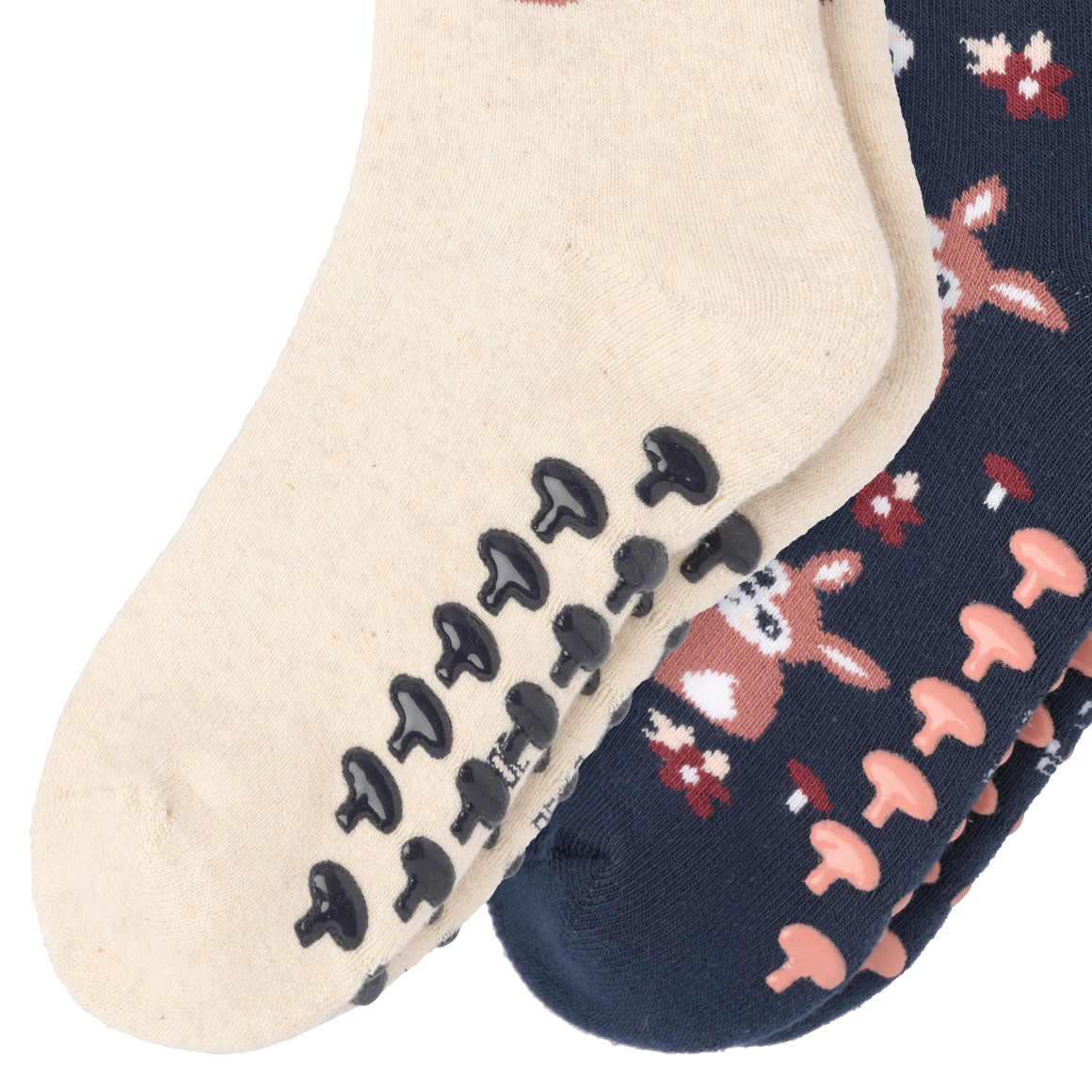 Topolino 2 Paar Mädchen Stoppersocken mit Hasen creme / dunkelblau