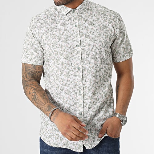 Chemise Manches Courtes Blanc Vert Floral