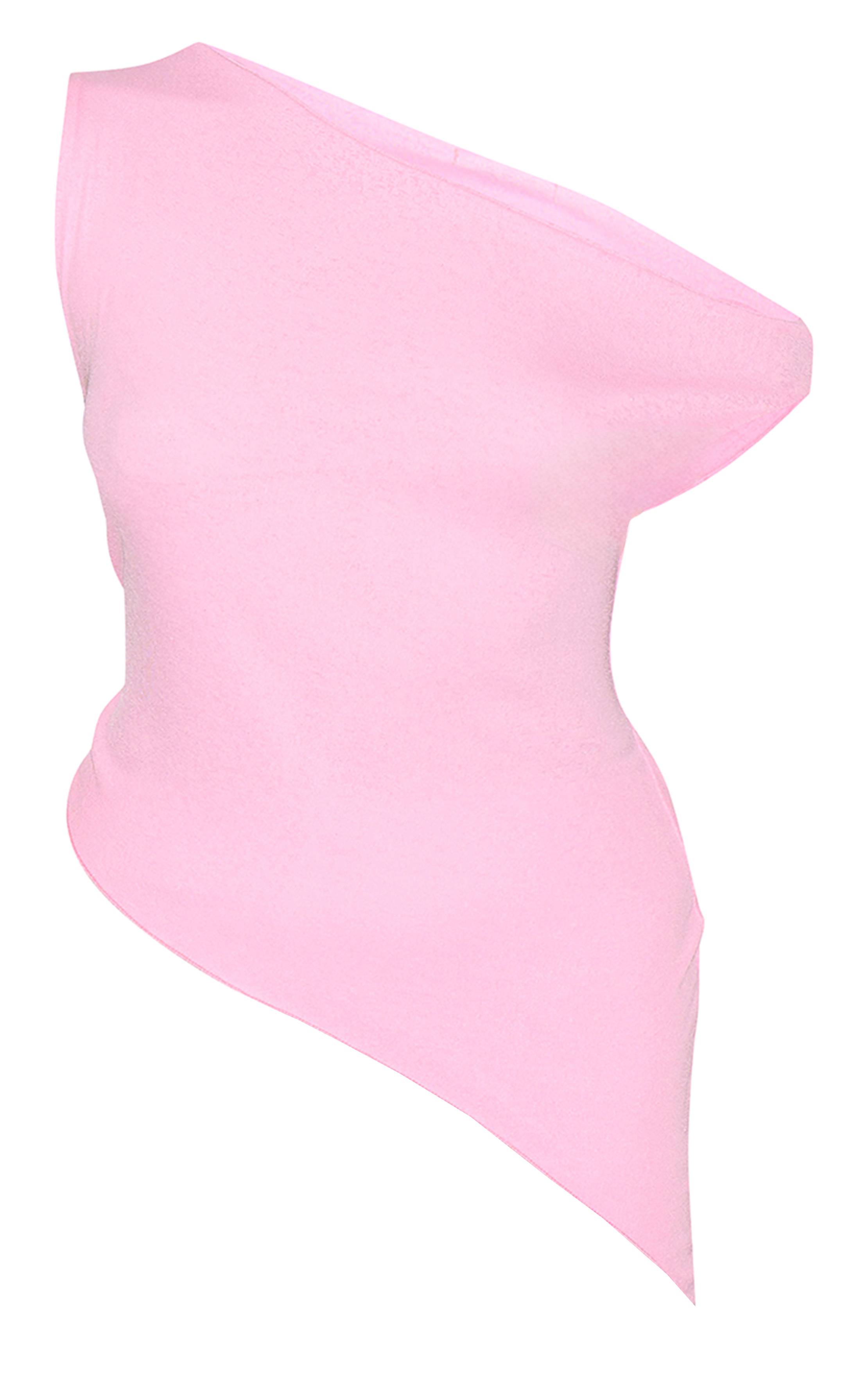 Rose Bonbon Haut Long Asymétrique En Maille Dévorée