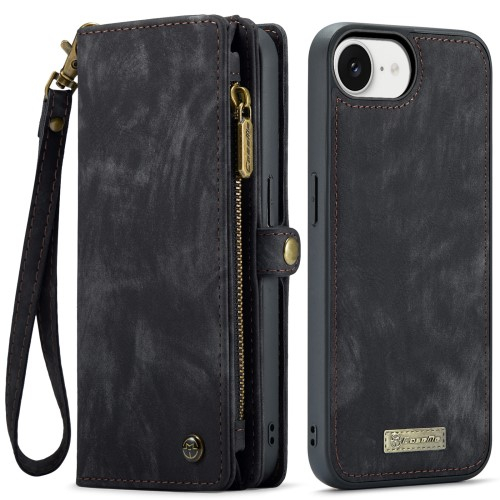 iPhone 16e 2in1 Leder Tasche   Magnet Hardcase Karten Etui - Schwarz