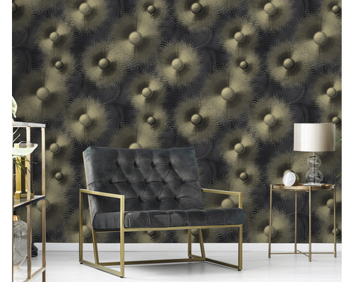 Vliesbehang 10191-15 Elle Decoration 2 Grafische Cirkels Zwart Goud