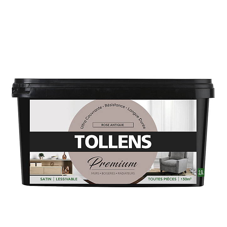 Peinture Tollens premium murs, boiseries et radiateurs rose antique satin 2,5L