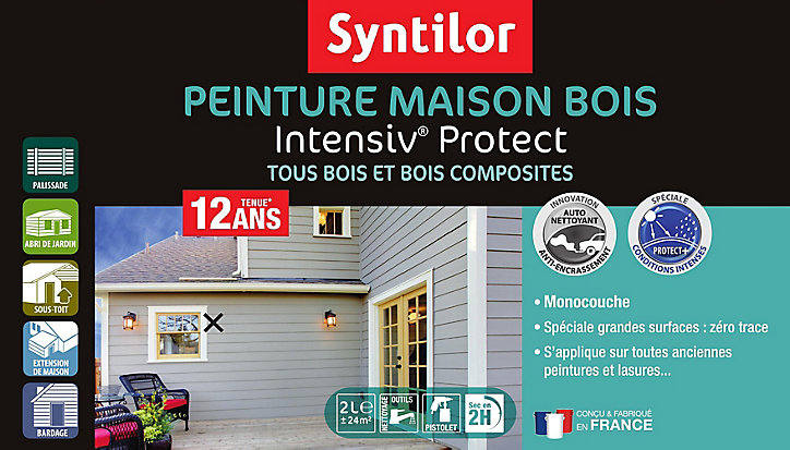 Peinture extérieure maison bois Intensiv Protect Syntilor gris cendré 2L