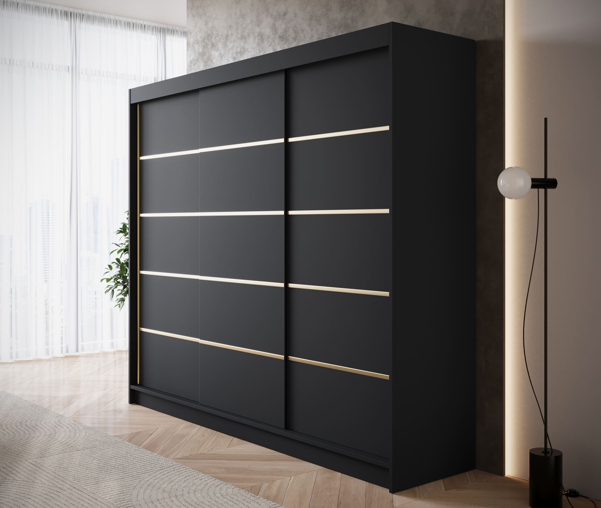 Eagle - Kledingkast met schuifdeuren - Zwart - 250x58x215 cm