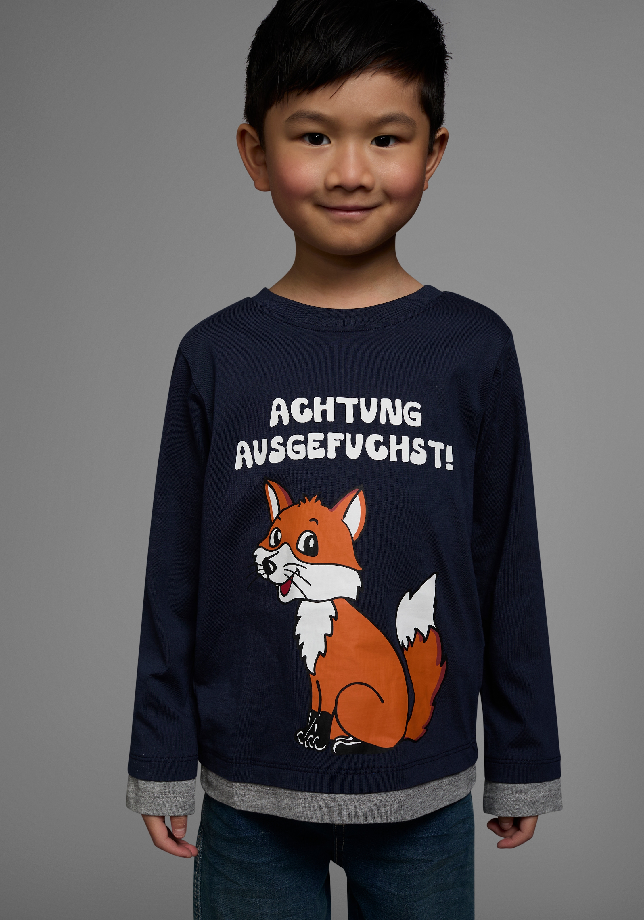 KIDSWORLD Langarmshirt »ACHTUNG AUSGEFUCHST«, Shirt mit coolem Fuchsdruck