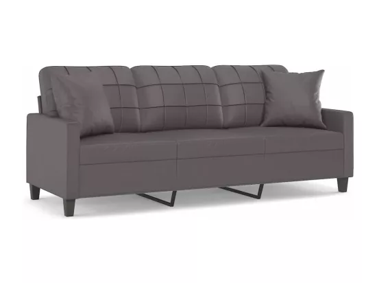 Canapé 3 places avec oreillers décoratifs gris 180cm similicuir