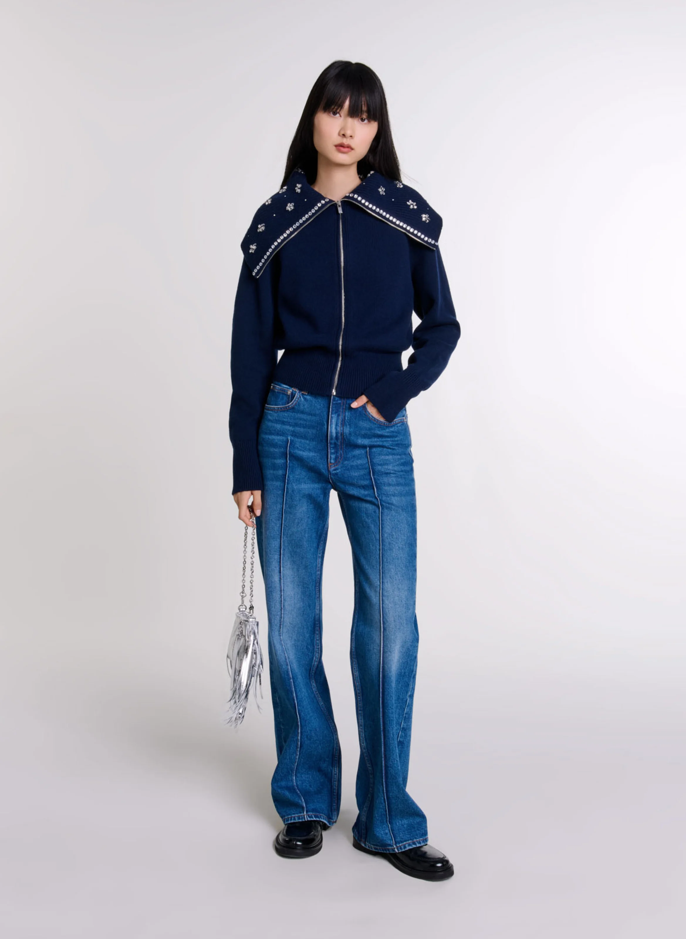 Cardigan droit col camionneur | Bleu