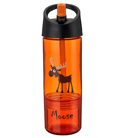 Carl Oscar Trinkflasche m. Strohhalme - 2-I-1 - Orange m. Elch