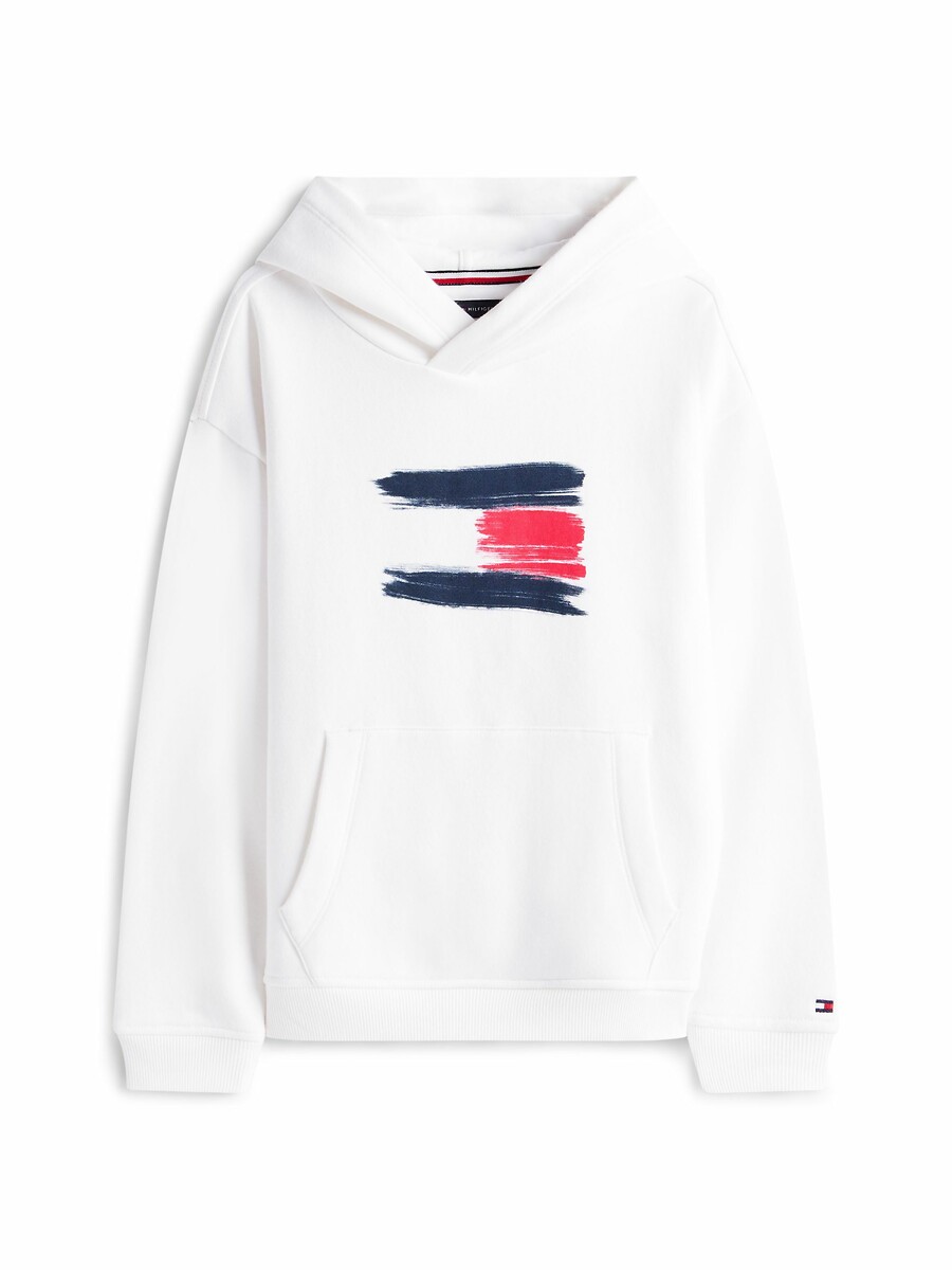 TOMMY HILFIGER<br>Moletom com capuz, estampa de bandeira, tecido fleece
