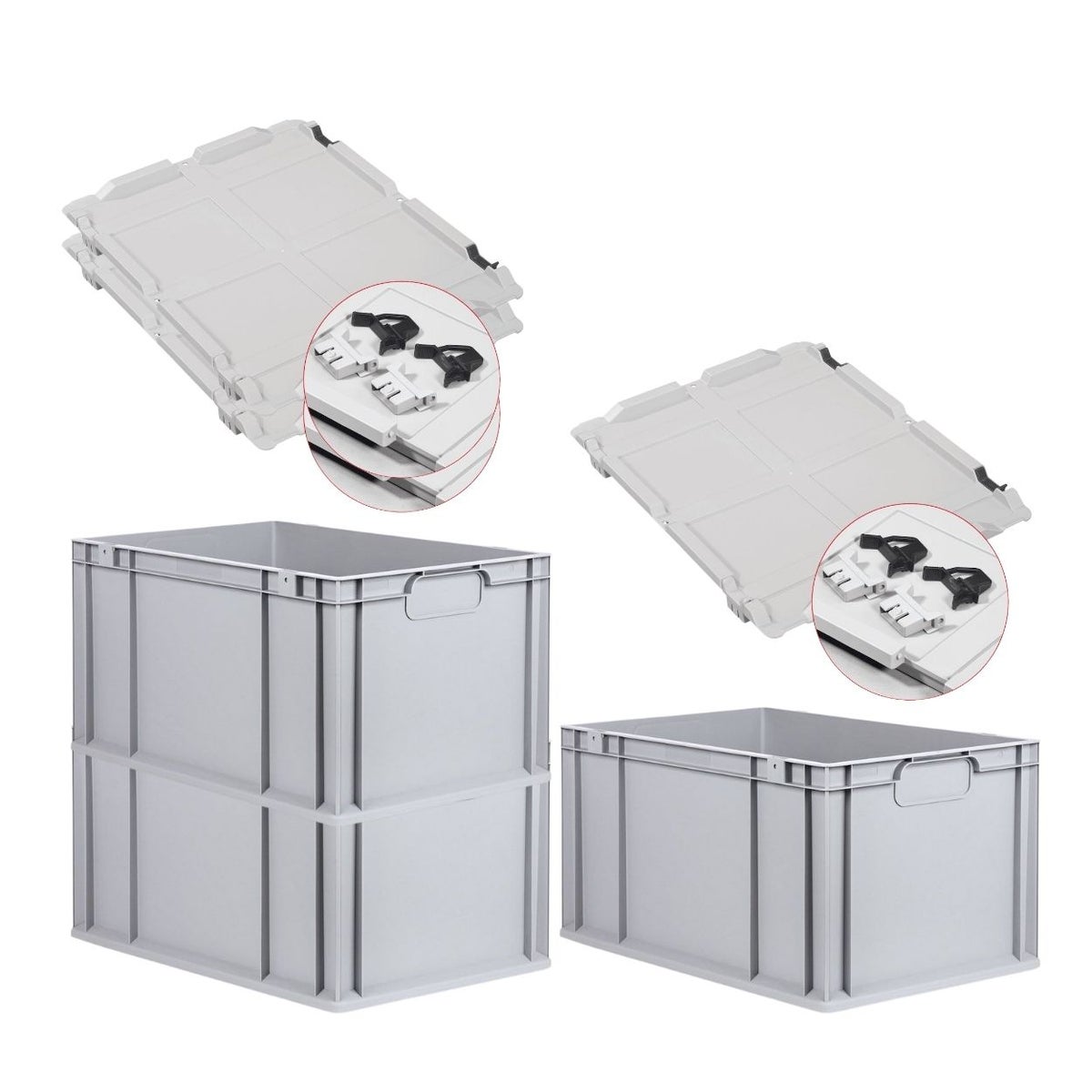 PROREGAL Voordeelset 3x Eurobox Nextgen Economy met scharnierend deksel en zwarte schuifsloten en handgrepen. Afmetingen gesloten (H x B x D): 32 x 40 x 60 cm