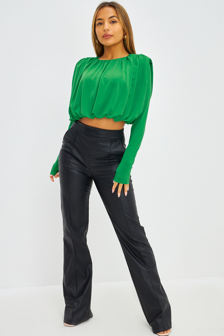 Crop top drapé à épaulettes vert