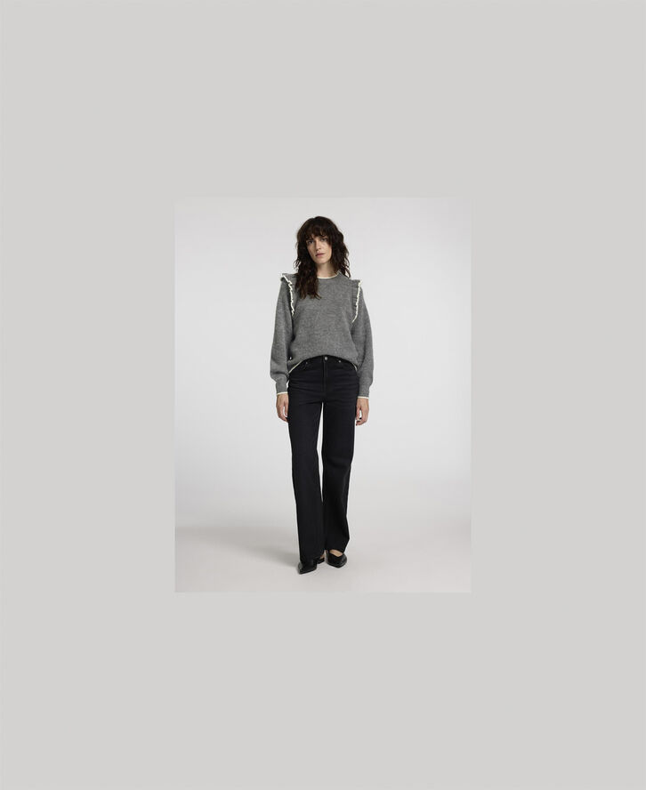 Selected Femme SLFALVA FRILLS LS ALPACA BLEND KNIT O-NECK Grå