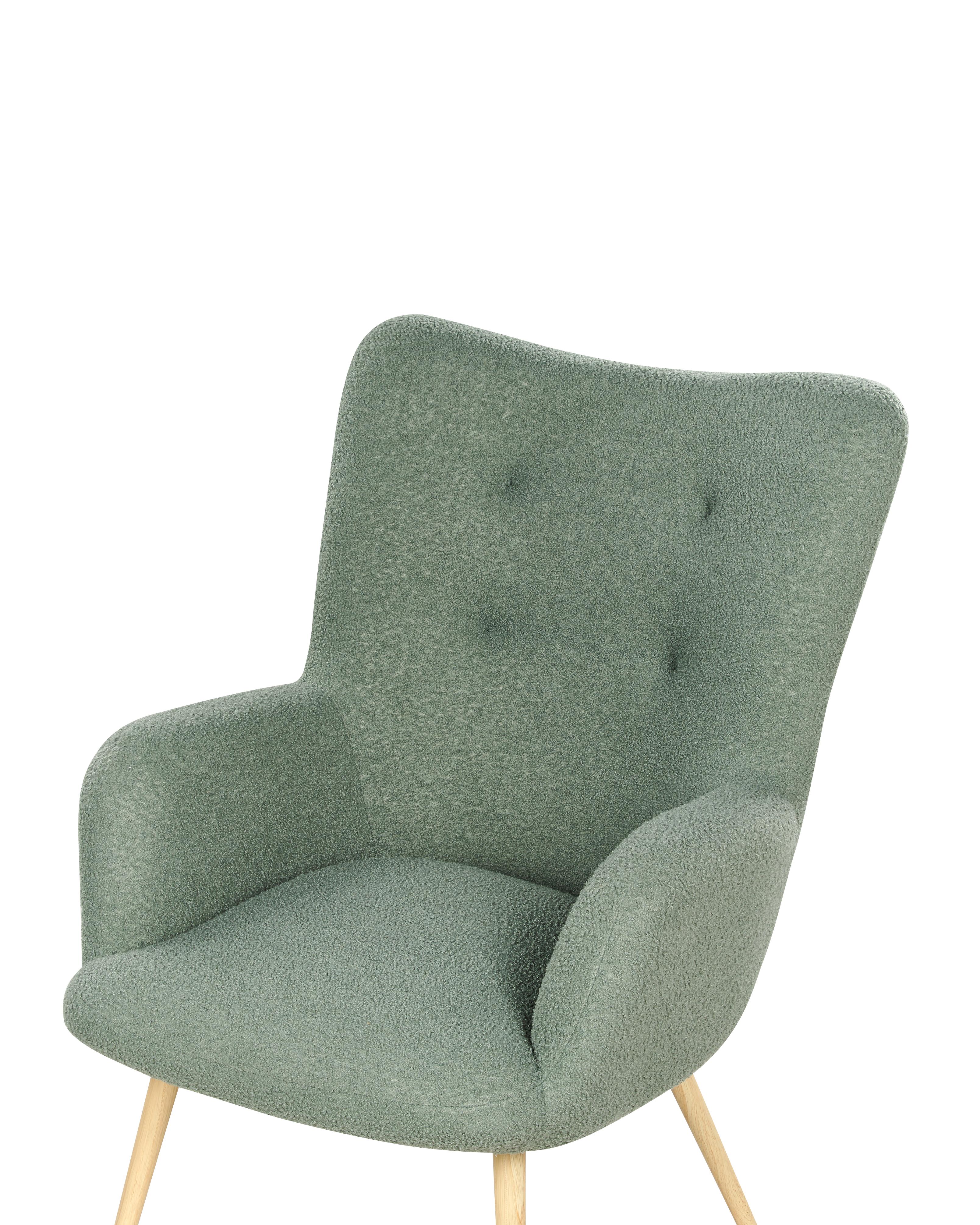 Oorfauteuil VEJLE met voetenbank Bouclé Lichtgroen