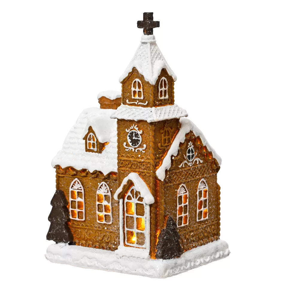 Eglise illuminée à piles (H23 cm) Biscuit Pain d'épices