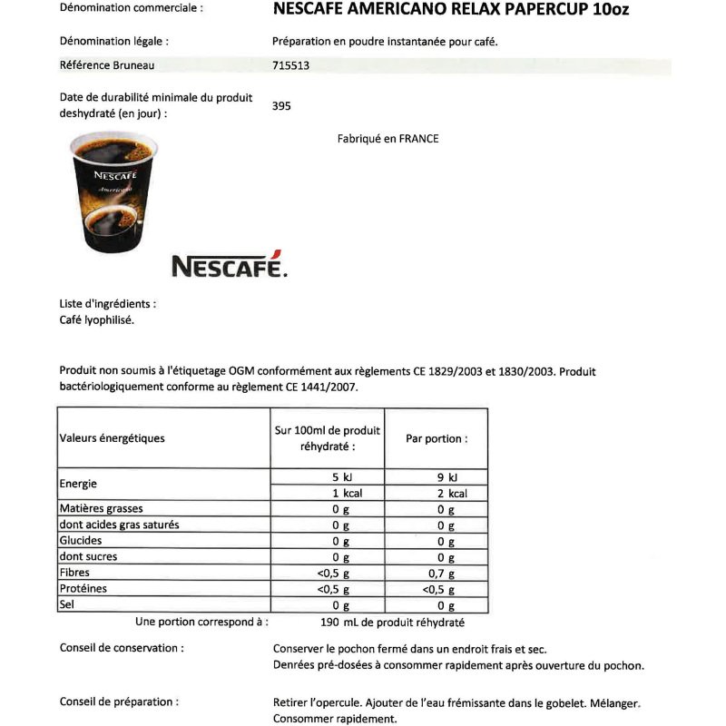 Gobelet pré-dosé Papercup Nescafé Americano