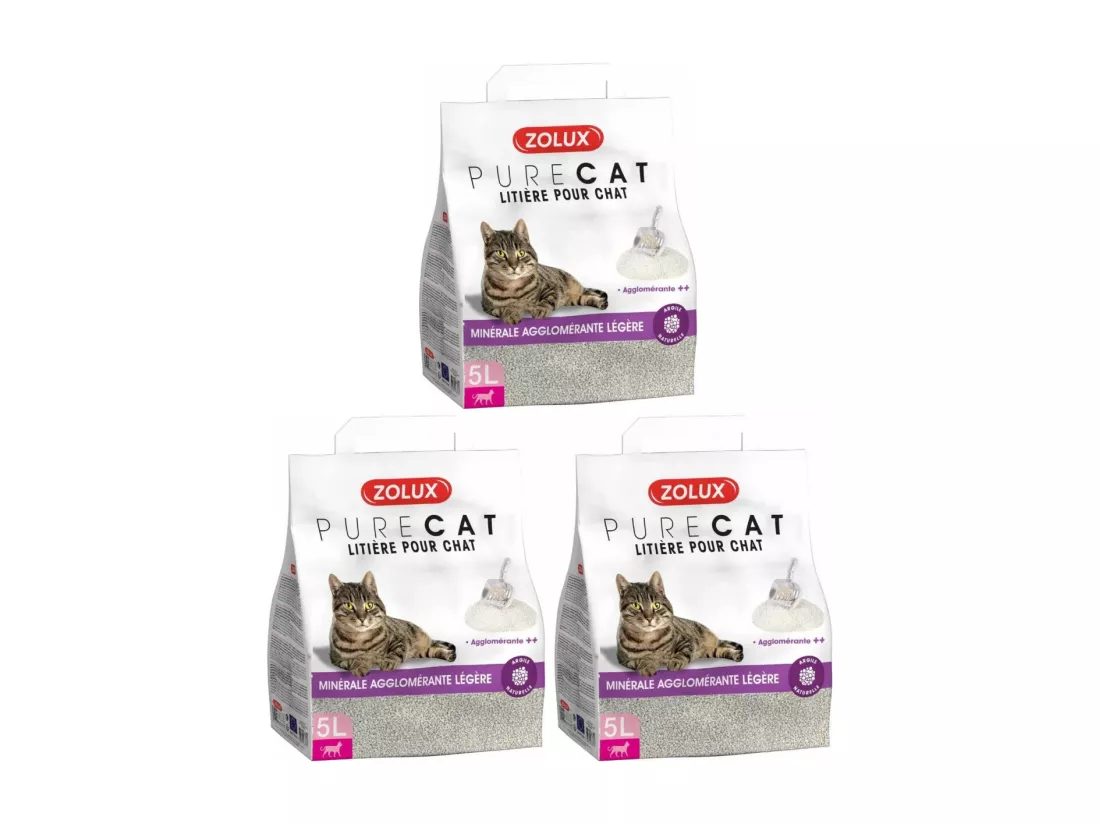 Litière minérale agglomérée légère 5L (Lot de 3)