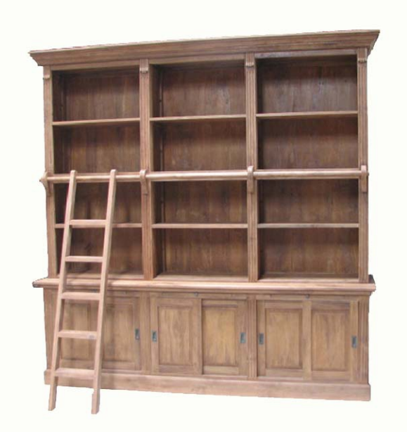 Bücherwand aus recyceltem Teak, natur, B 255 cm, H 250, T 52 cm von fischer's lagerhaus