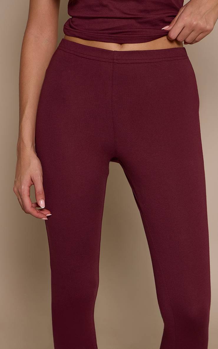 Rouge Bordeaux Legging Taille Haute En Coton