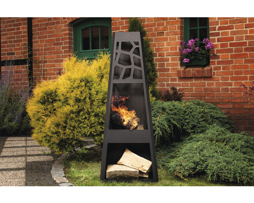 Metalen tuinhaard met opbergruimte dobar 48 x 30,5 x 124 cm staalplaat zwart brandwerend