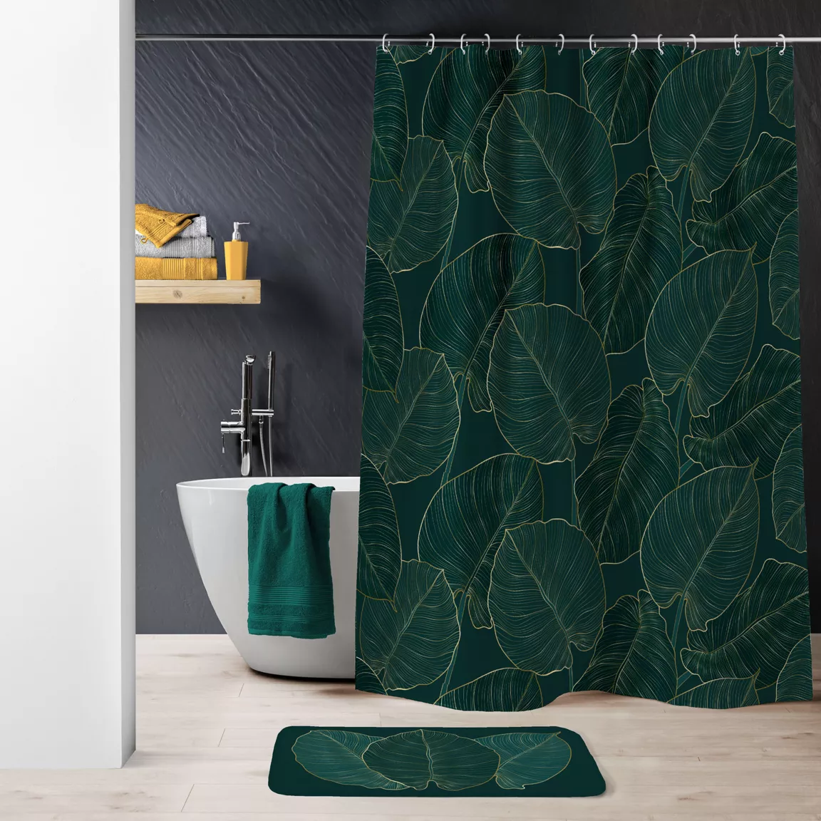 Rideau de douche à anneaux (180 x 200 cm) Jade Vert