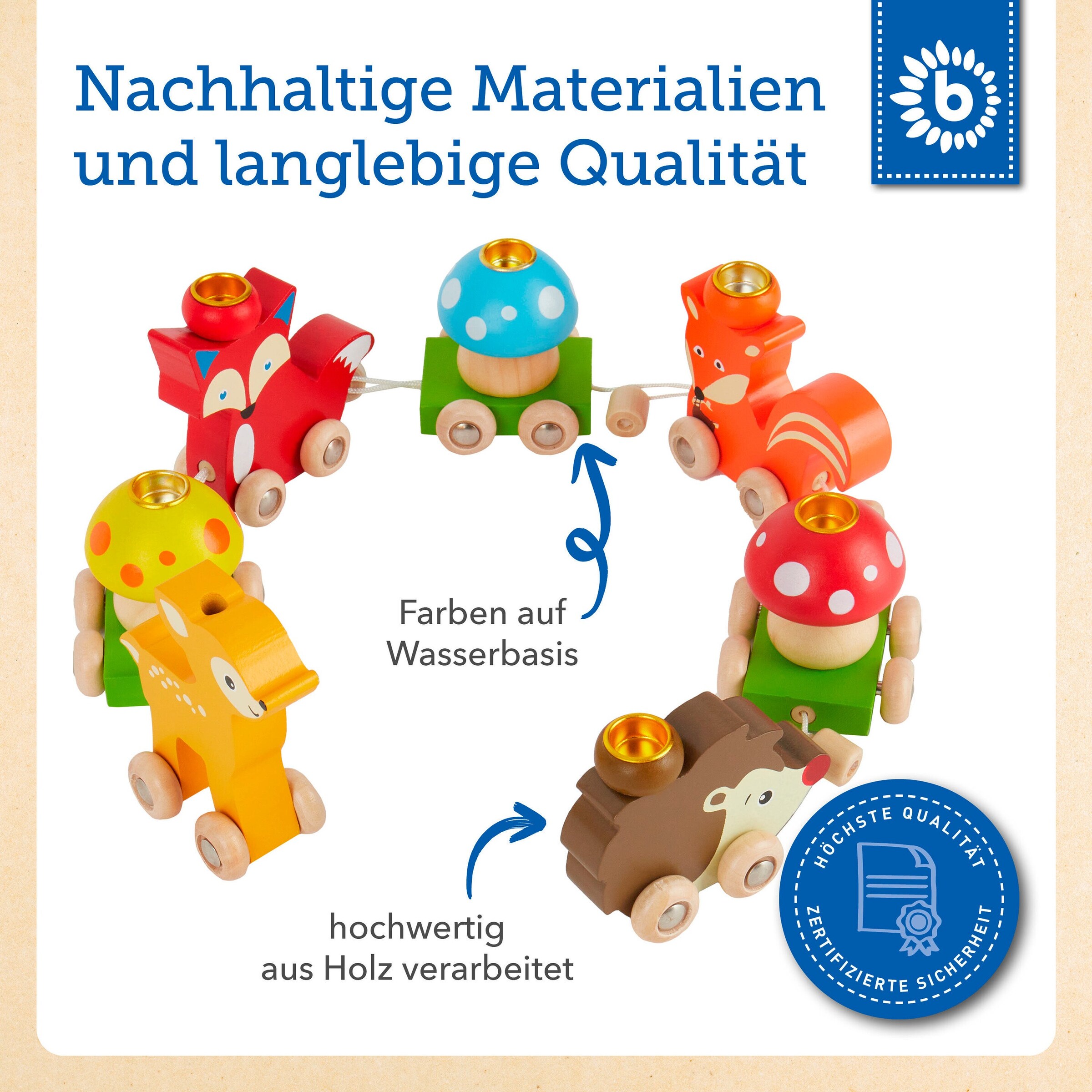 Bieco Holz Geburtstagszug Waldtiere - ab Geburt Mehrfarbig