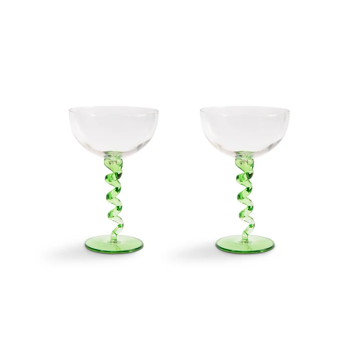 &klevering - Coupe Spiral Champagnerglas, 0,2 L, grün (2er-Set)