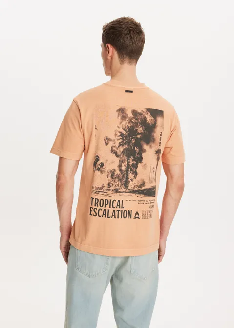 T-shirt met print palm oranje (ORA)