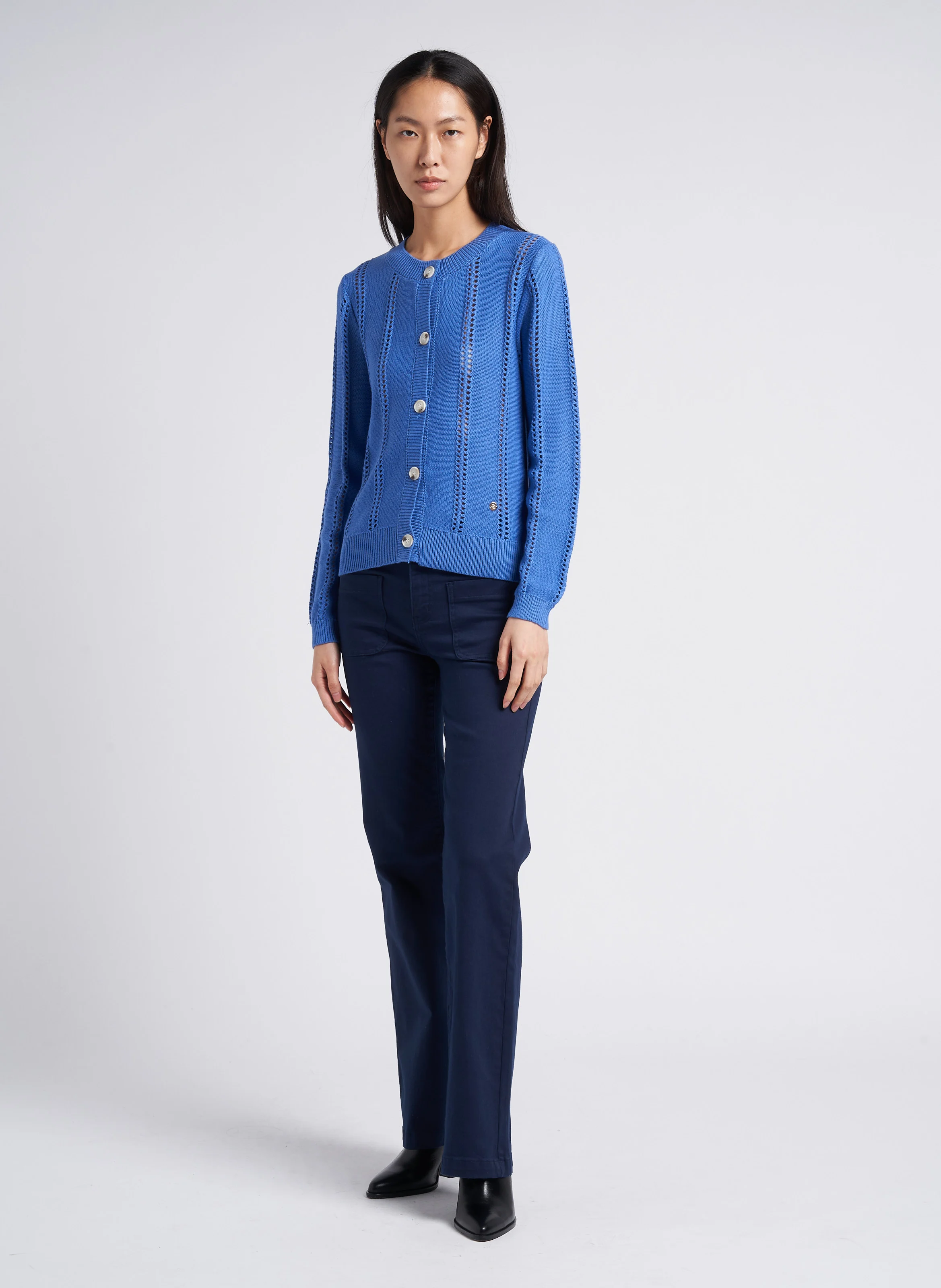 SONNY - Jean évasé taille haute en coton mélangé | Bleu