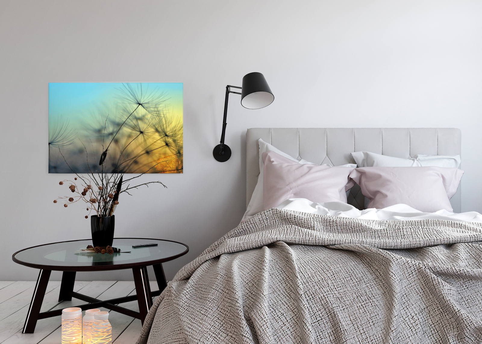 Leinwandbild PUSTEBLUME - blau-gelb - 90x60 cm