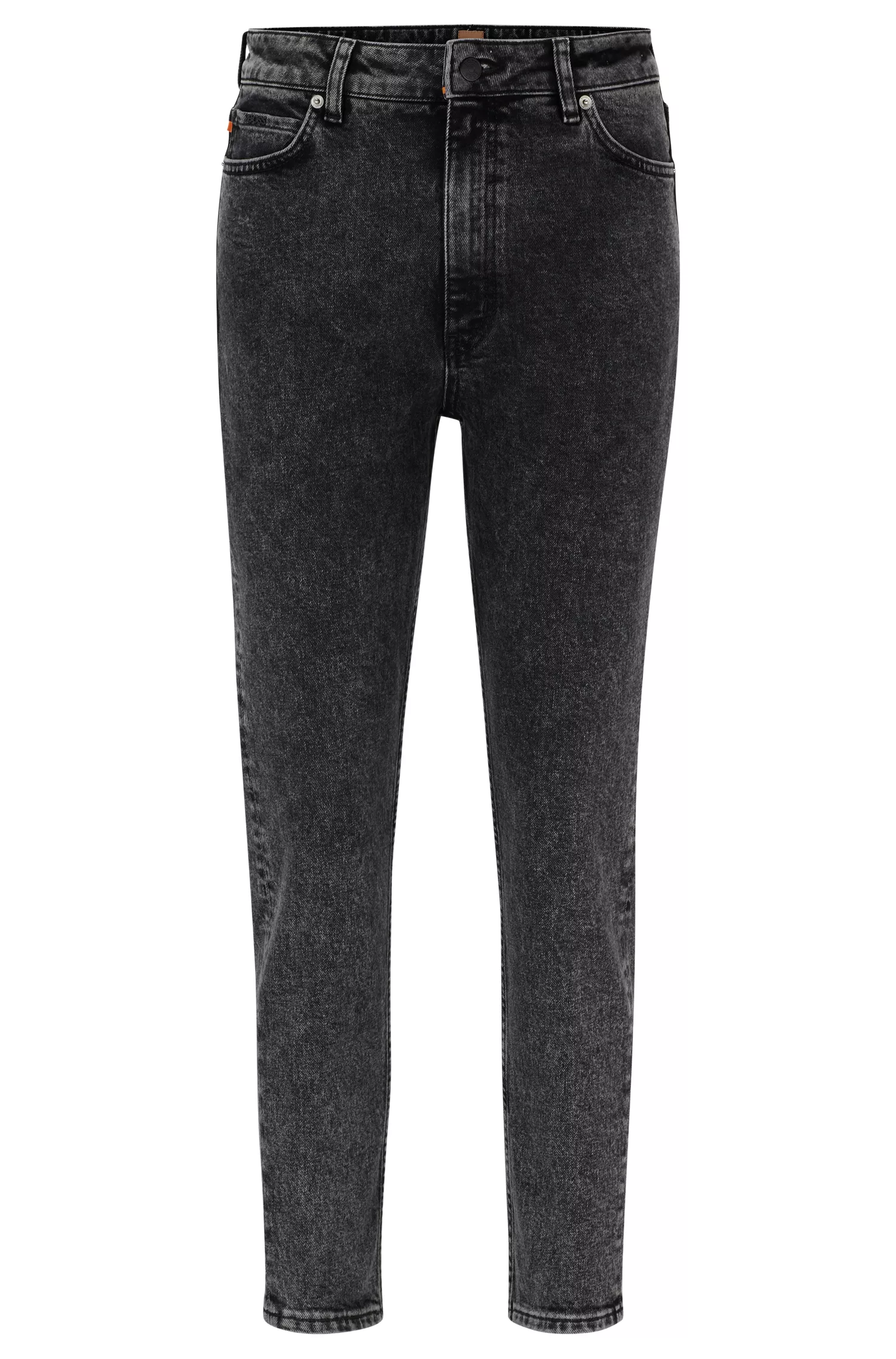 Calça jeans BOSS preta de cintura alta em denim elástico confortável.