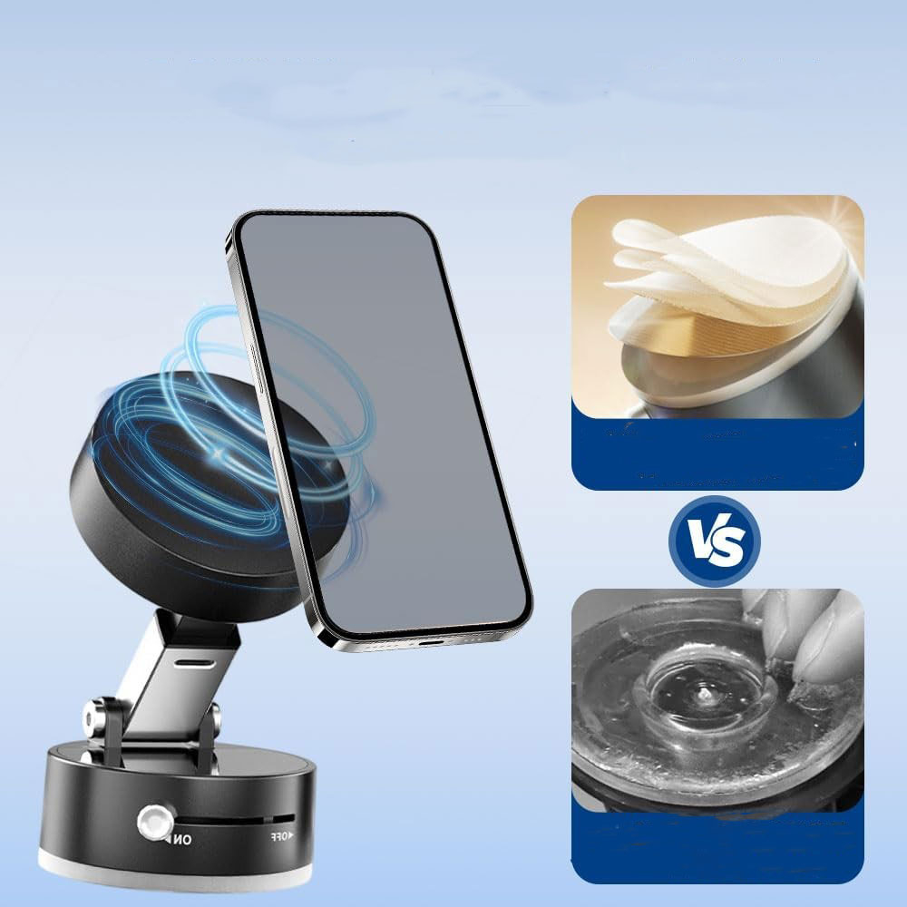 Universal Auto KFZ Faltbare Magnetische Smartphone Halterung mit Saugnapf und Verriegelung - Schwarz