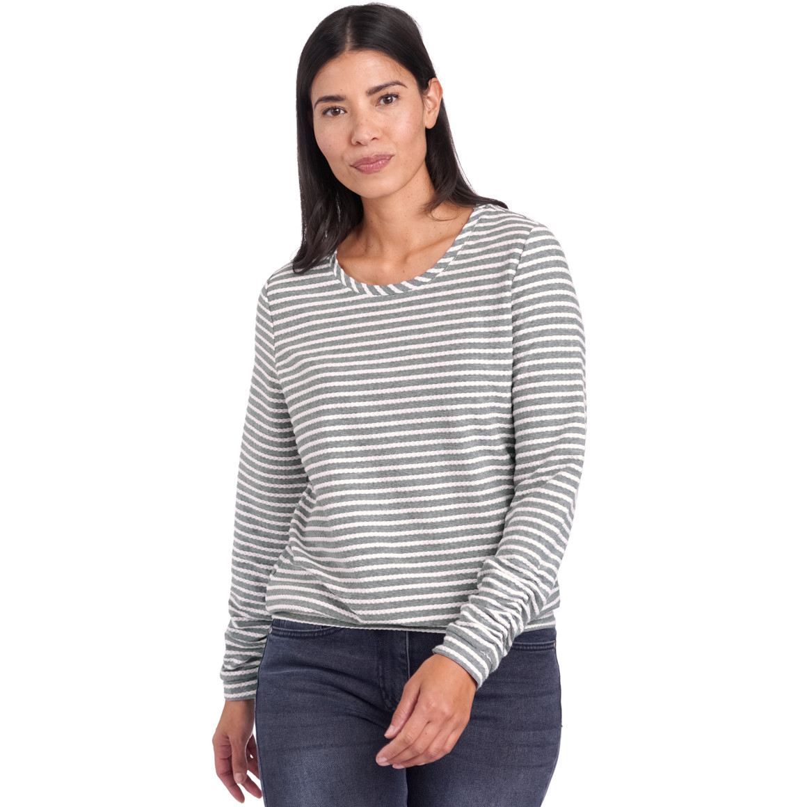 Gina Benotti Damen Langarmshirt mit Raffung hellgrau