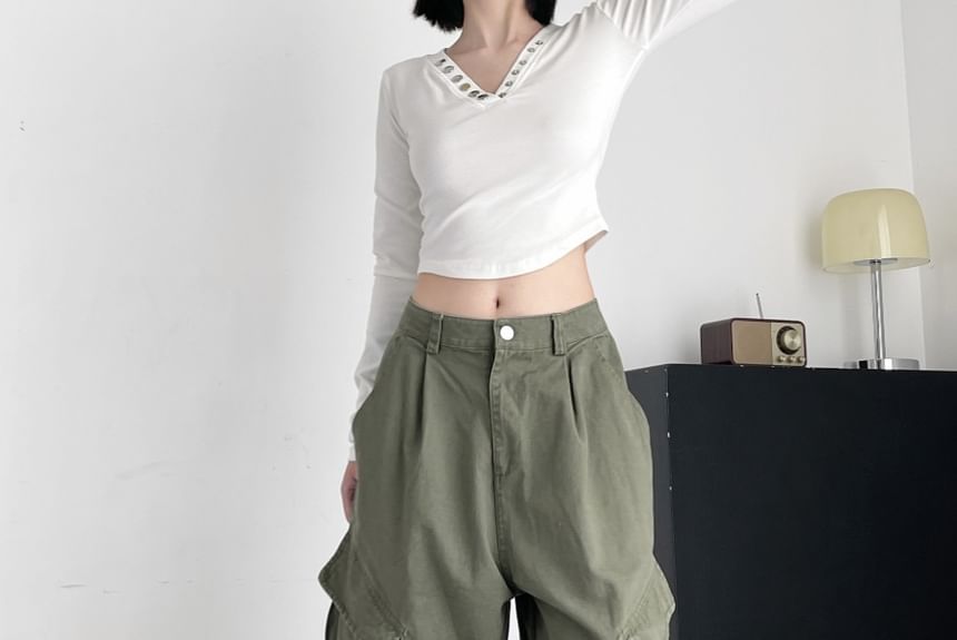RONIN - Mid Rise Plain Wide Leg Cargo-broek