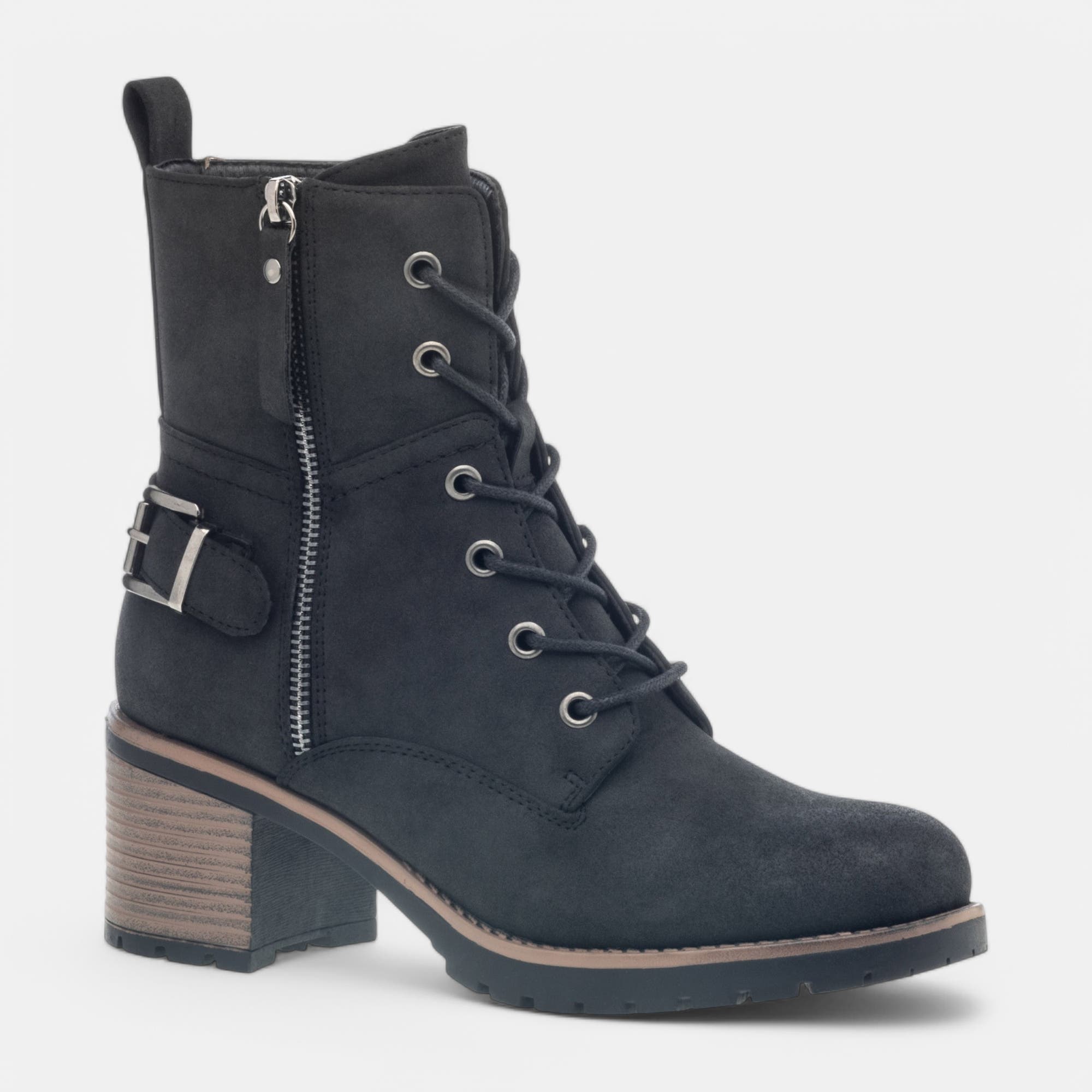 Bottines à lacets à talon Femme noir