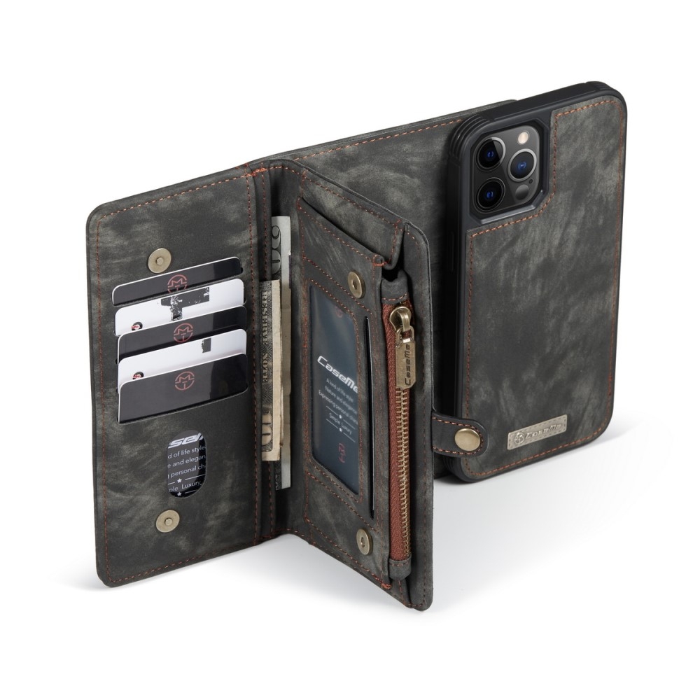 iPhone 12 / iPhone 12 Pro 2in1 Leder Tasche   Magnet Hardcase Karten Etui - Schwarz