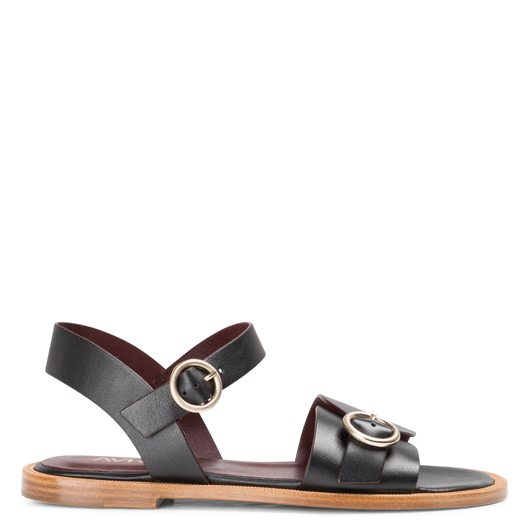 THAUN OSLO - Sandales plates en cuir| Noir