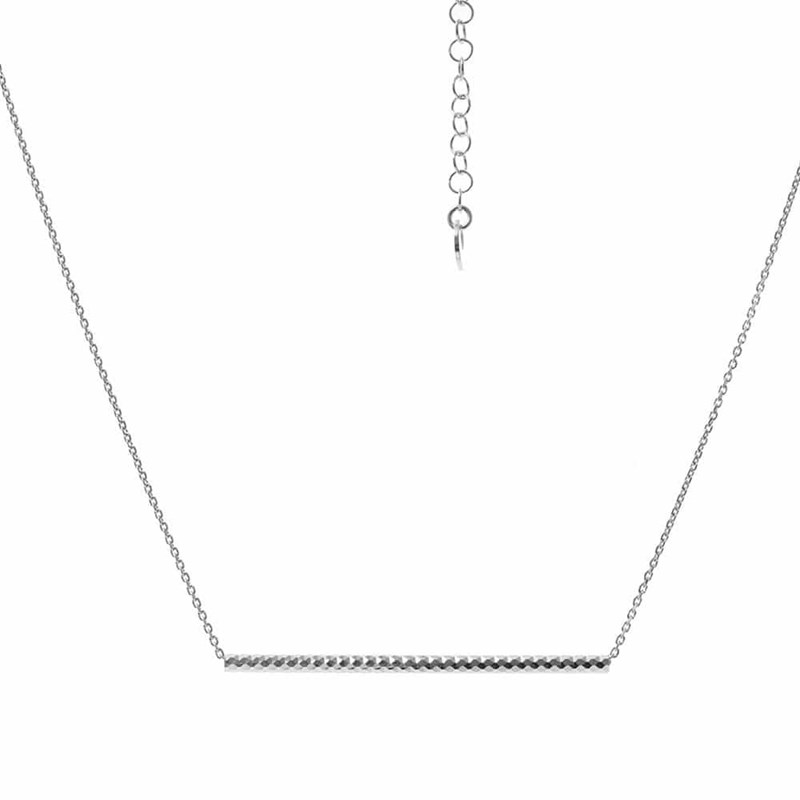 Collier Argent Barrette Horizontale Effet Diamante Rhodié