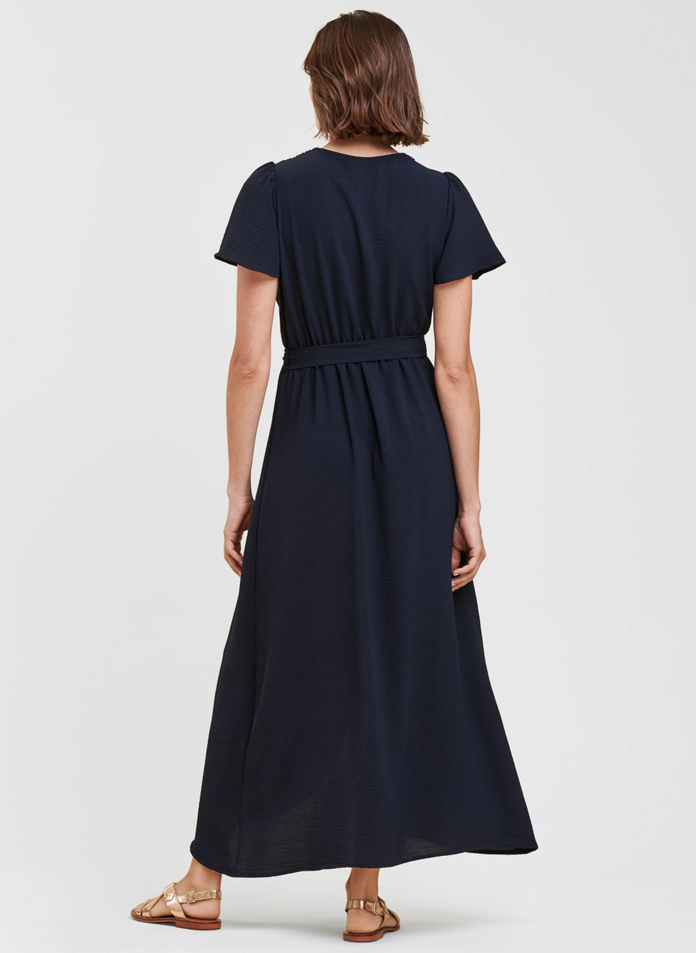 Robe longue col V| Bleu