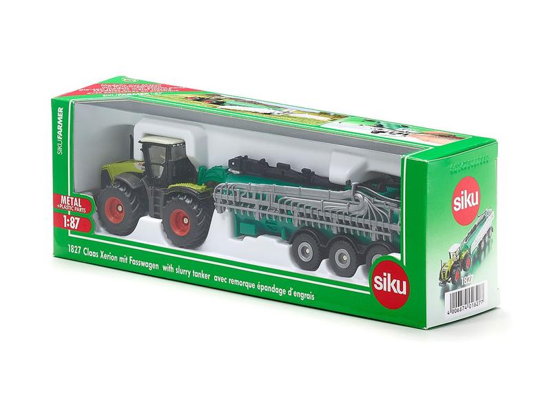Siku Traktor Claas Xerion 5000 mit Fasswagen 1:87 H0 Claas Xerion 5000 Traktor Modell mit Samson 3-Achs Fasswagen
