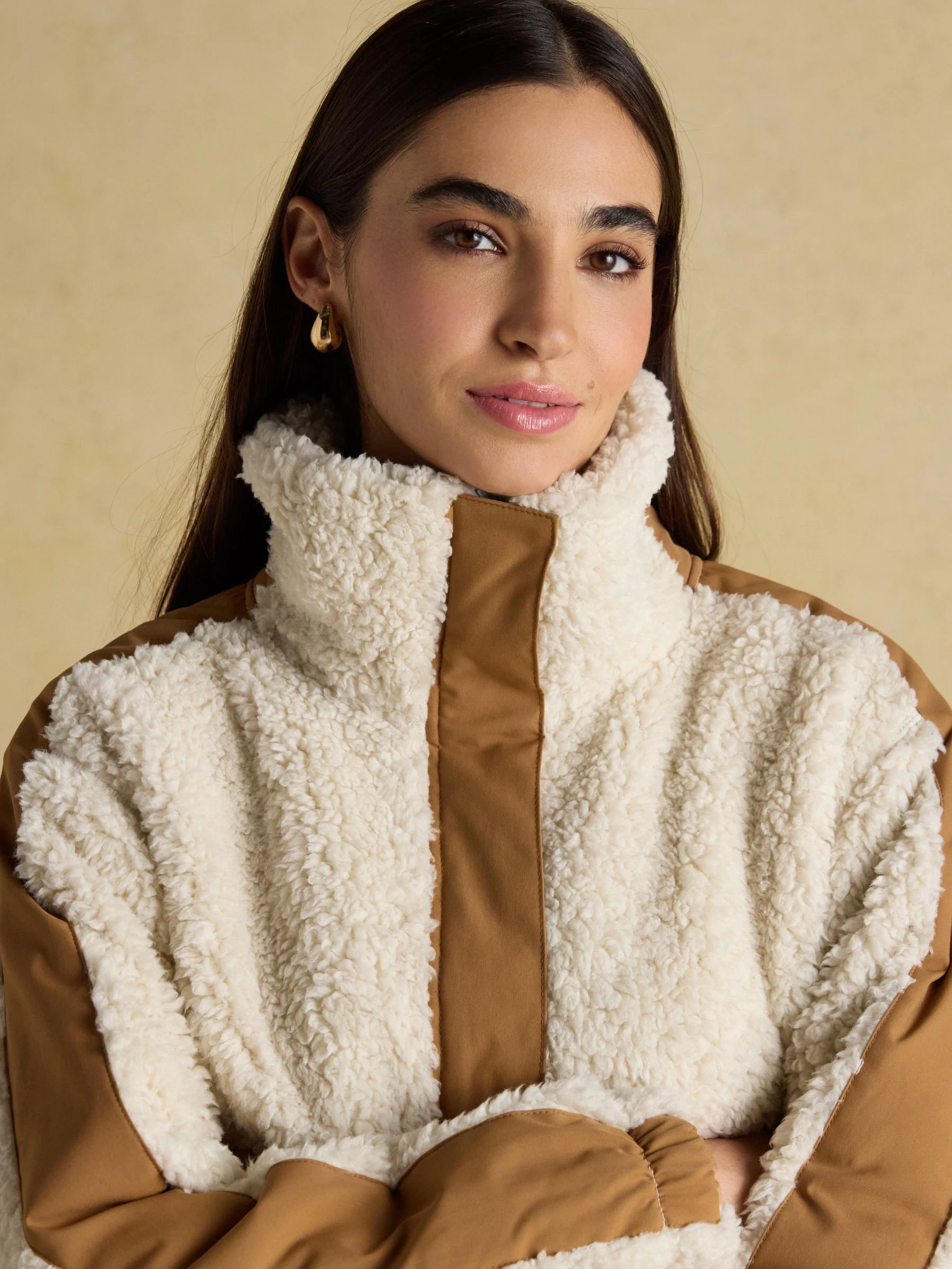 Crème - Joules Tilly Borg fleece met kwartrits