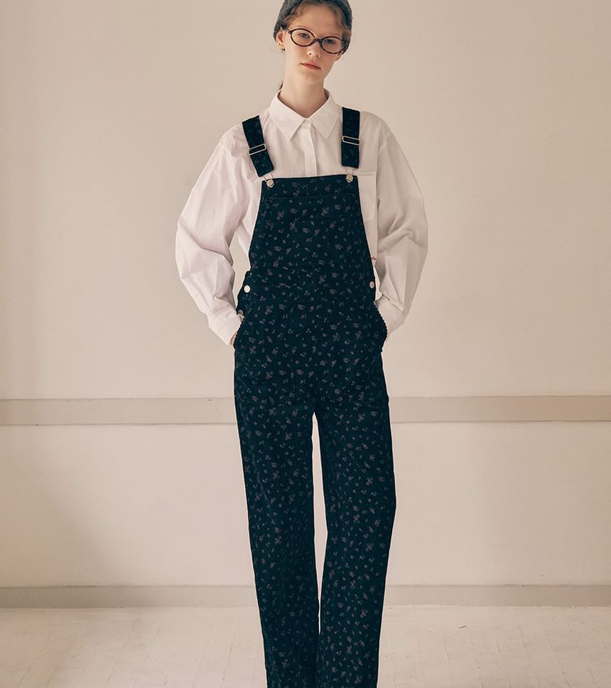 rolarola - Bloemen corduroy overall broek (zwart)