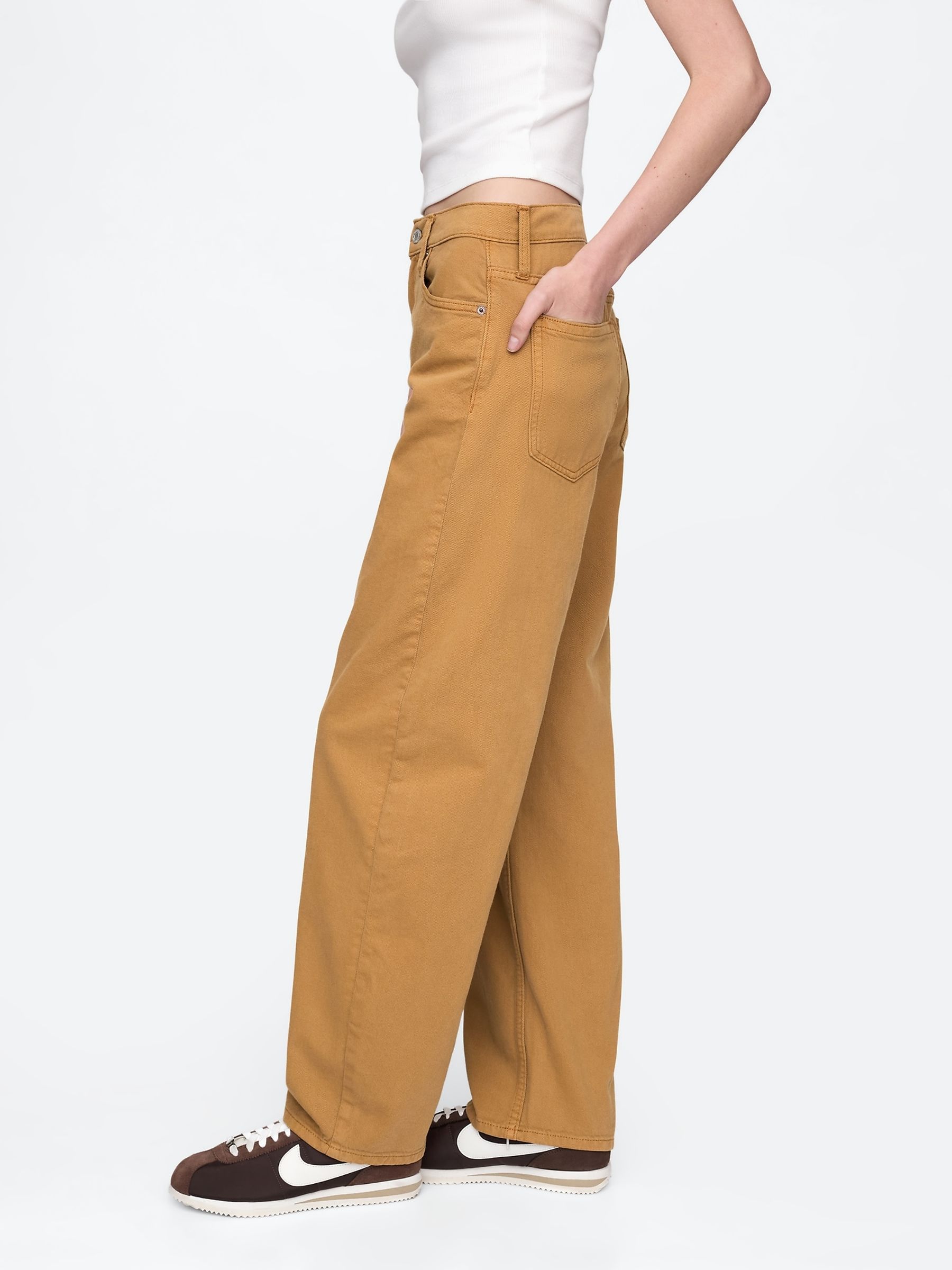 Bruin - Gap jeans met hoge taille en toelopende pijpen