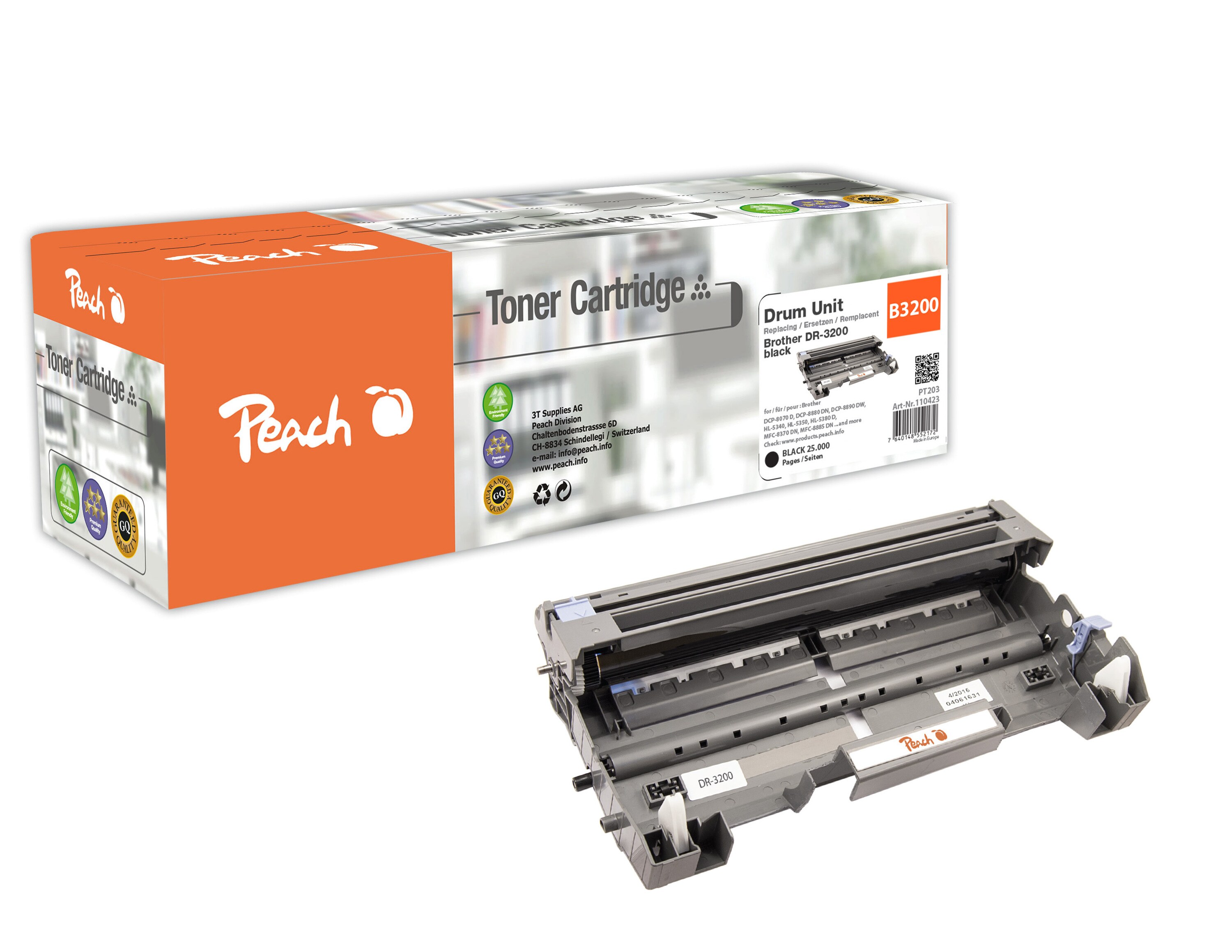 Peach B3200Trommeleinheit ersetzt Brother DR-3200 für z.B. Brother DCP -8070 D, Brother DCP -8080 DN, Brother DCP -8085 DN, Brother DCP -8800 (wiederaufbereitet)