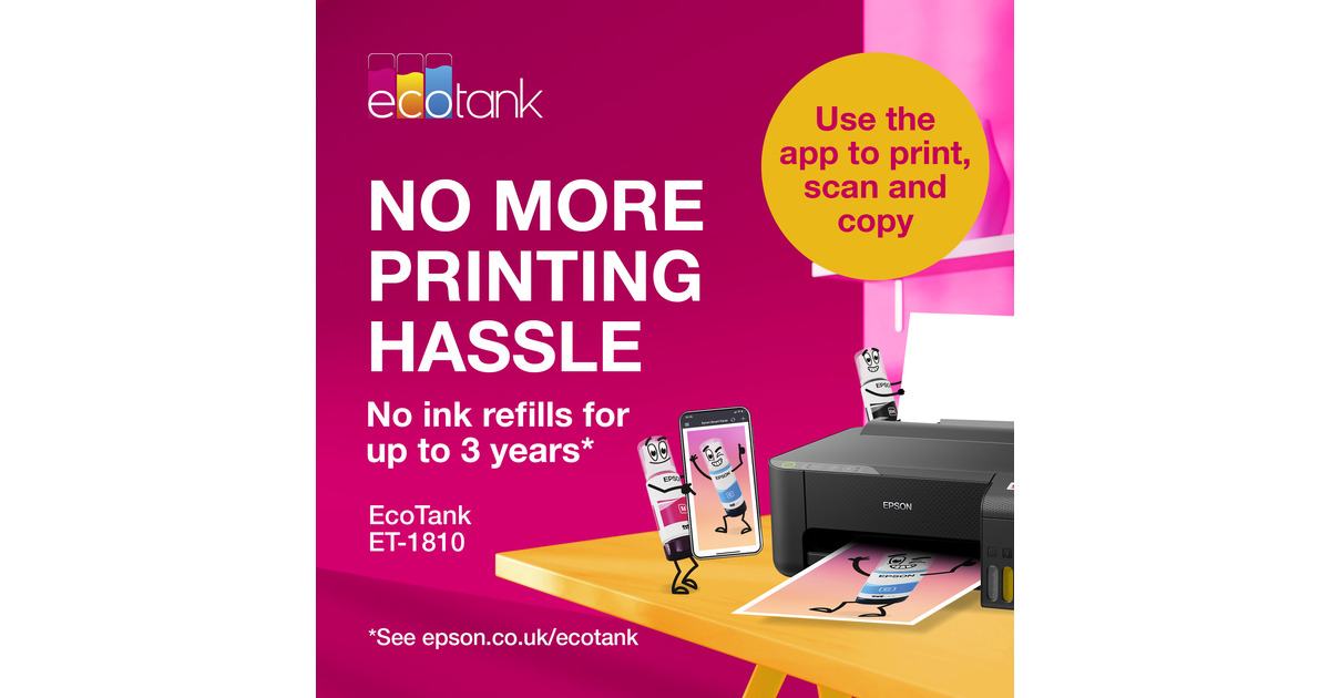 EpsonEcoTank ET-1810 A4 Wi-Fi-printer met inkttank inkjetprinter  (Zwart, Wi-Fi, inclusief tot 3 jaar inkt)