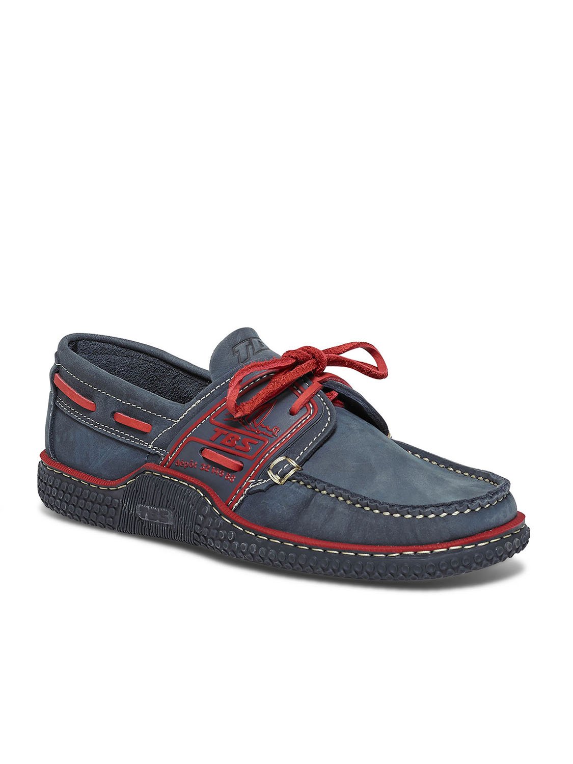 Chaussures Bateau Homme Cuir Marine et Rouge