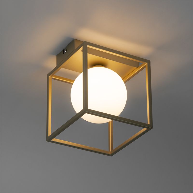 Design plafondlamp goud met wit glas - Aniek