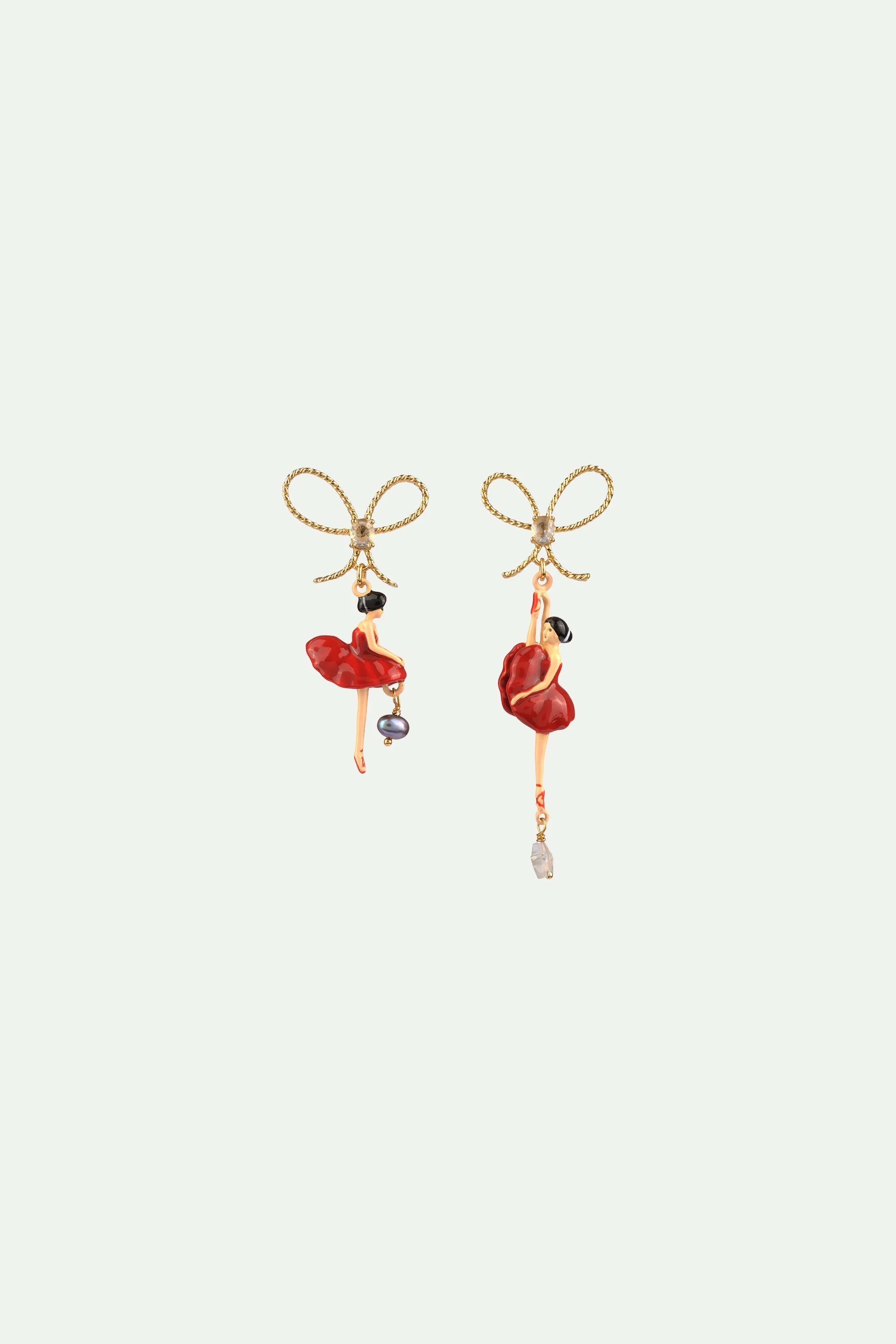 Boucles d'oreilles asymétriques ballerineet noeud | Rouge