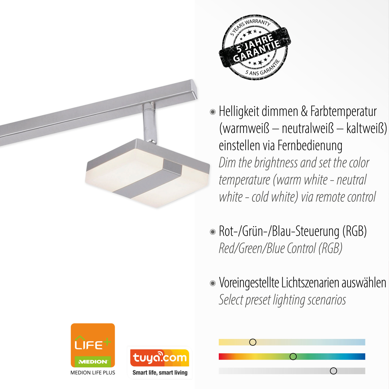 LED-Deckenleuchte - stahlfarben - SmartHome - mit Fernbedienung